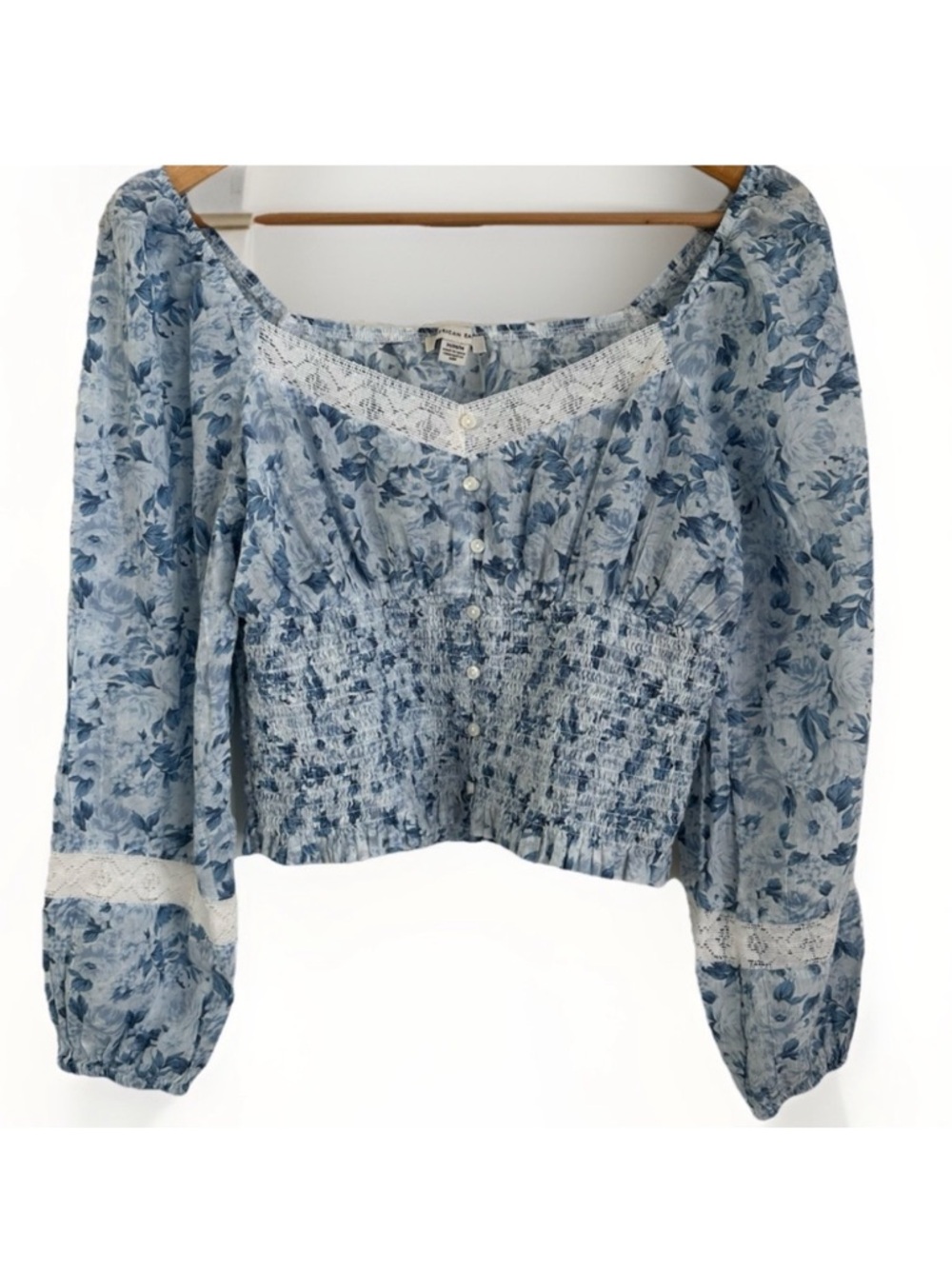 American‎ Eagle Off The Shoulder Boho Floral Crop Top Lace Ruffle Cotton Size M